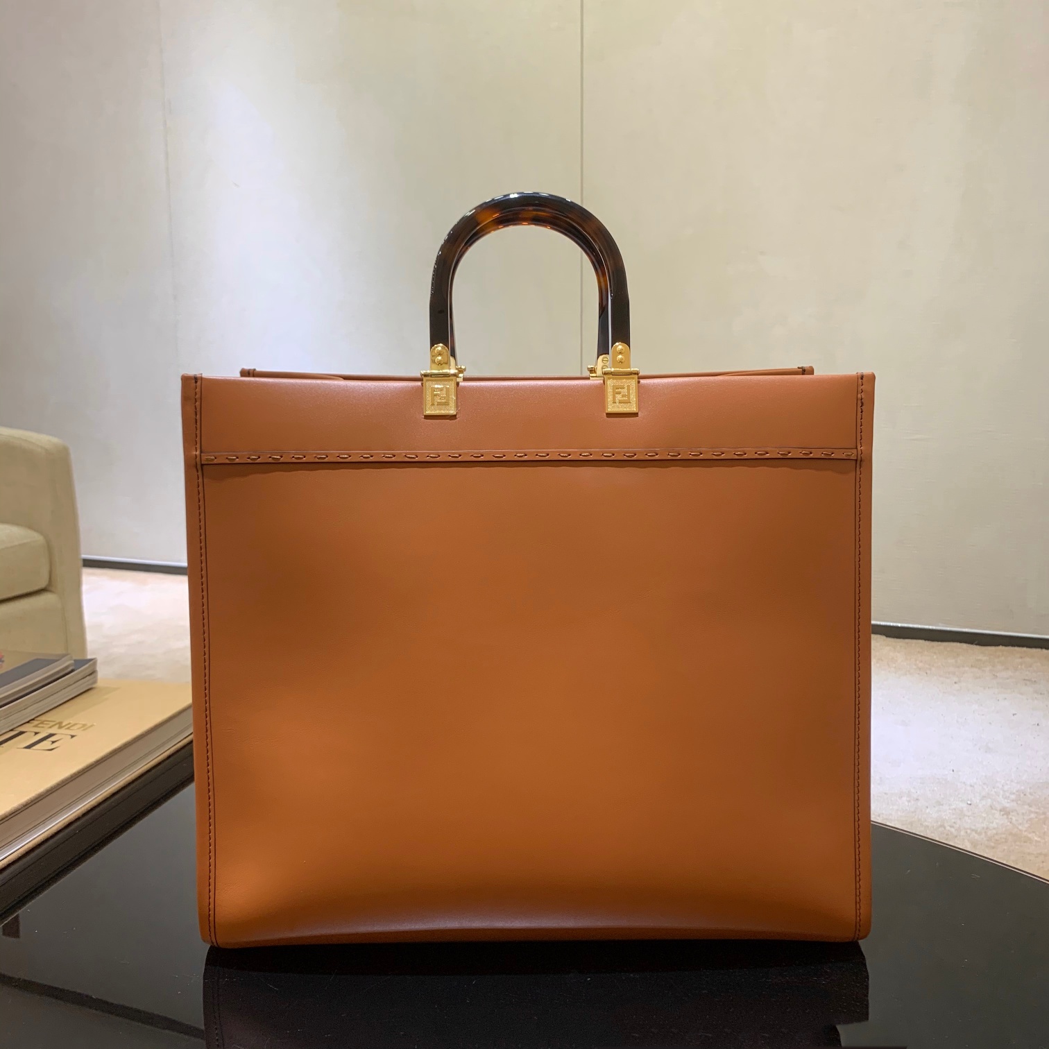 Fendi Large Sunshine Shopper Brown Leather Bag 